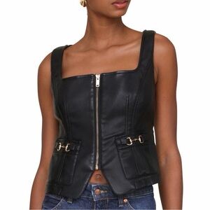7 For All Mankind Black Leather Vest